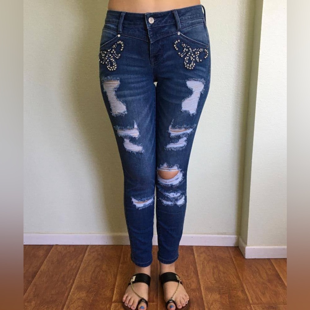 BEBE Embellished Blue Jeans